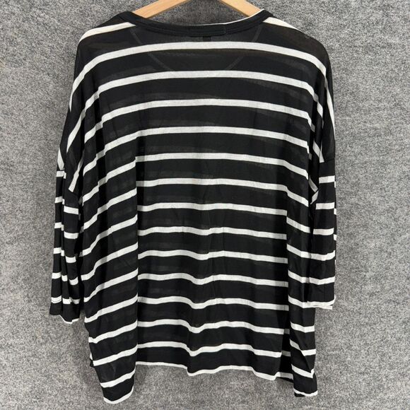 Ellen Tracy T-Shirt Women XL Black Striped 3/4 Sleeve Round Neck Rayon Casual - Picture 2 of 7